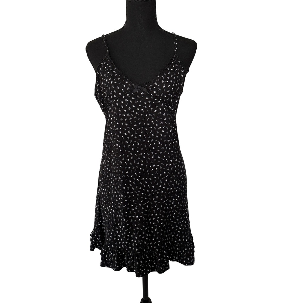 Womens Dark Floral Babydoll Dress Size L Black Coquette Fairy Grunge Y2K - Picture 1 of 6